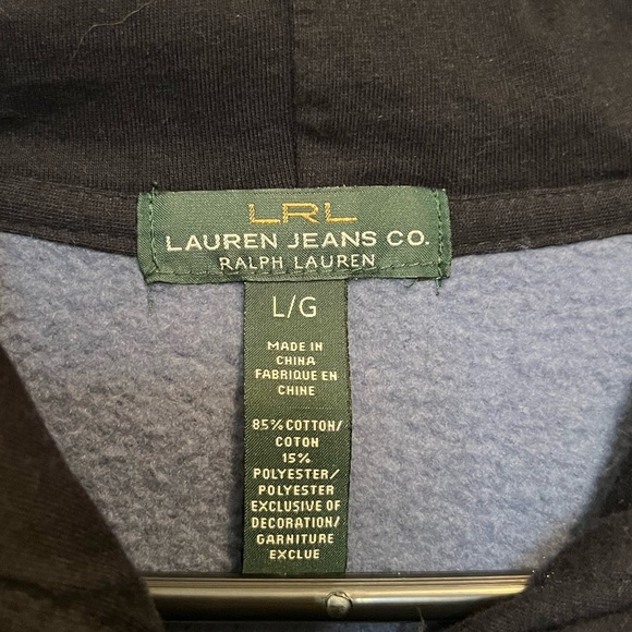 Lauren Ralph Lauren Hoodie Sweatshirt Size L Black & Blue Southwest Design - Picture 2 of 3